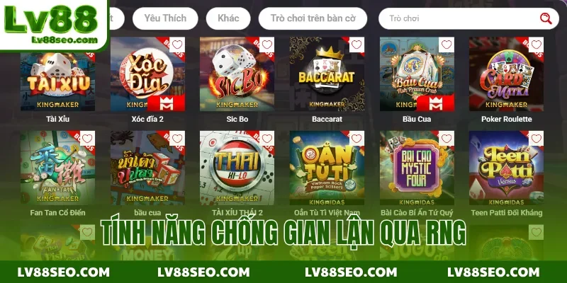 Tính năng chống gian lận qua RNG